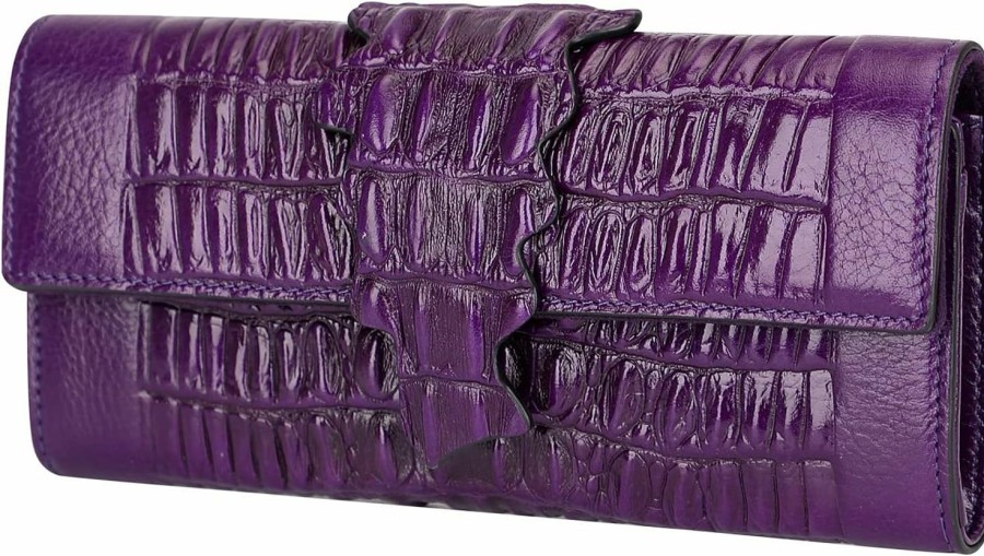 PIJUSHI Pijushi Rfid Crocodile Leather Wallet For Women Credit Card Holder Organized(66532 Purple) | Card & ID Cases