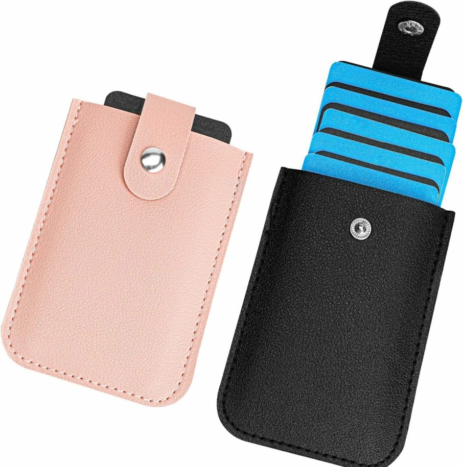 Adorila Adorila 2 Pack Slim Minimalist Wallet, Leather Pull-Out Credit Card Holder, Hidden Small Card Wallet For Men And Women (Blue & Pink) | Card & ID Cases