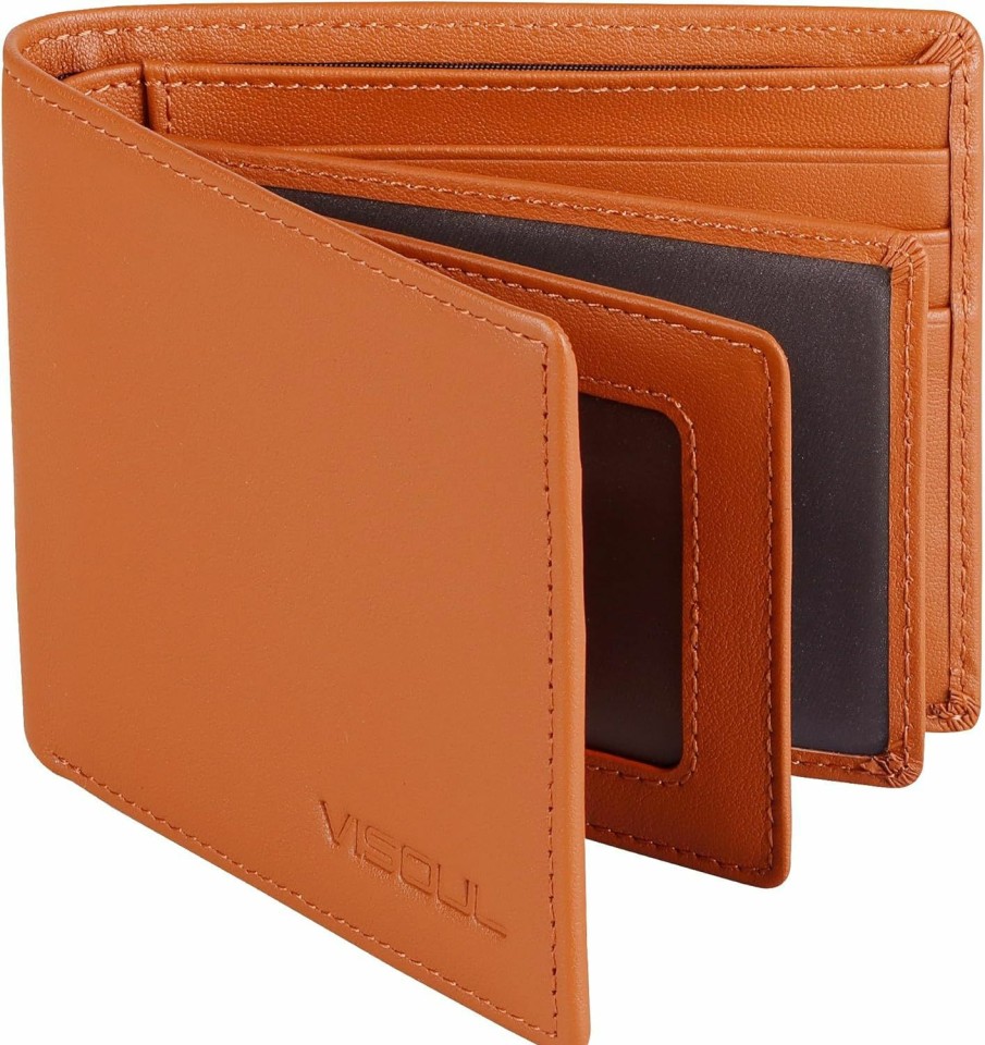 VISOUL Visoul Slim Bi-Fold Wallet For Men And Women With 4 Id Windows 8 Card Slots 1 Cash Compartment, Soft Leather Credit Card Holder Wallet Two Tone With Rfid Blocking (Light Purple) | Card & ID Cases