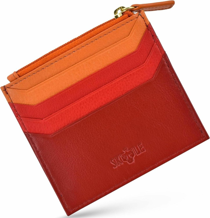 SKYLE Skyle Leather Small Wallet For Women, Rfid Protected 8 Card Slots Handcarry Card Case, Minimalist Pouch Credit Card Holder, Strong Zipper Coin & Cash Compartment | Card & ID Cases