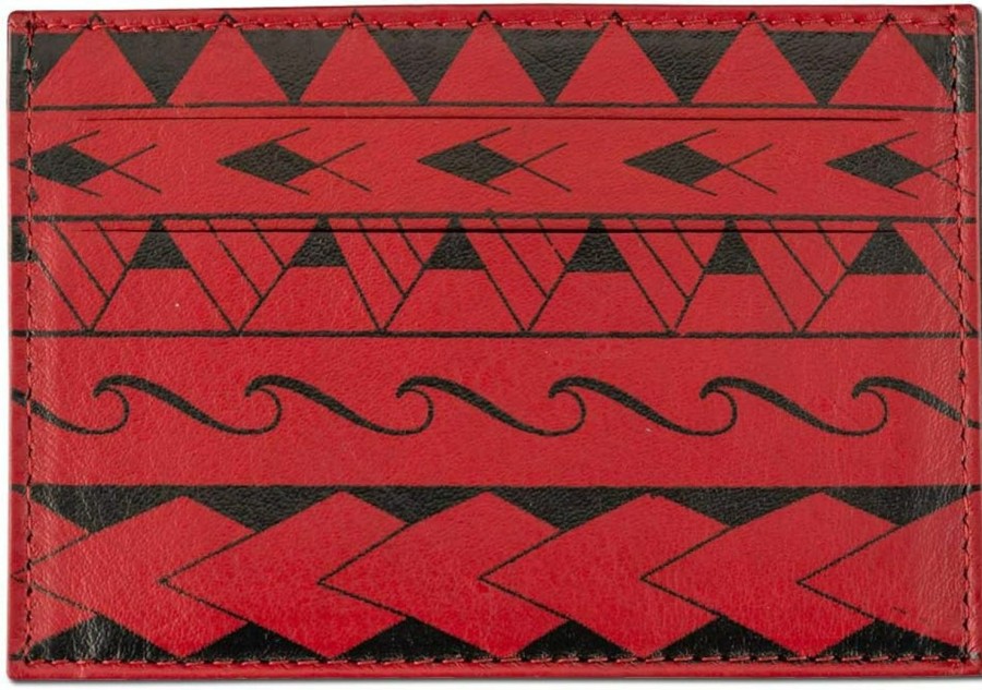 NA KOA Leather Credit Card Holder Super Slim Wallet With Polynesian Tattoo \"Loa\" Tattoo Art By Eugene Taase - Red From Nakoa | Card & ID Cases