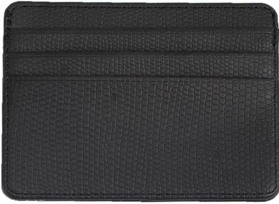 Pokinge Pokinge 2Pcs Slim Minimalist Wallet With 4 Card Slots, Mini Travel Lizard Texture Credit Card Holder, Pu Business Purse For Men & Women (Black, Orange) | Card & ID Cases