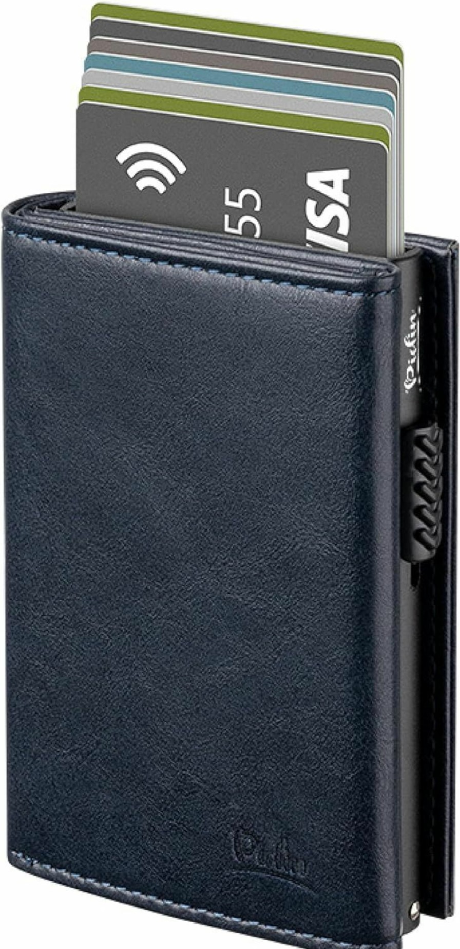 Pidin Pidin Card Holder Wallet With Coin Pocket Magnetic Closure Pop Up Cards With Id Window Leather Wallet For Cash & Credit Cards (Blue) | Card & ID Cases