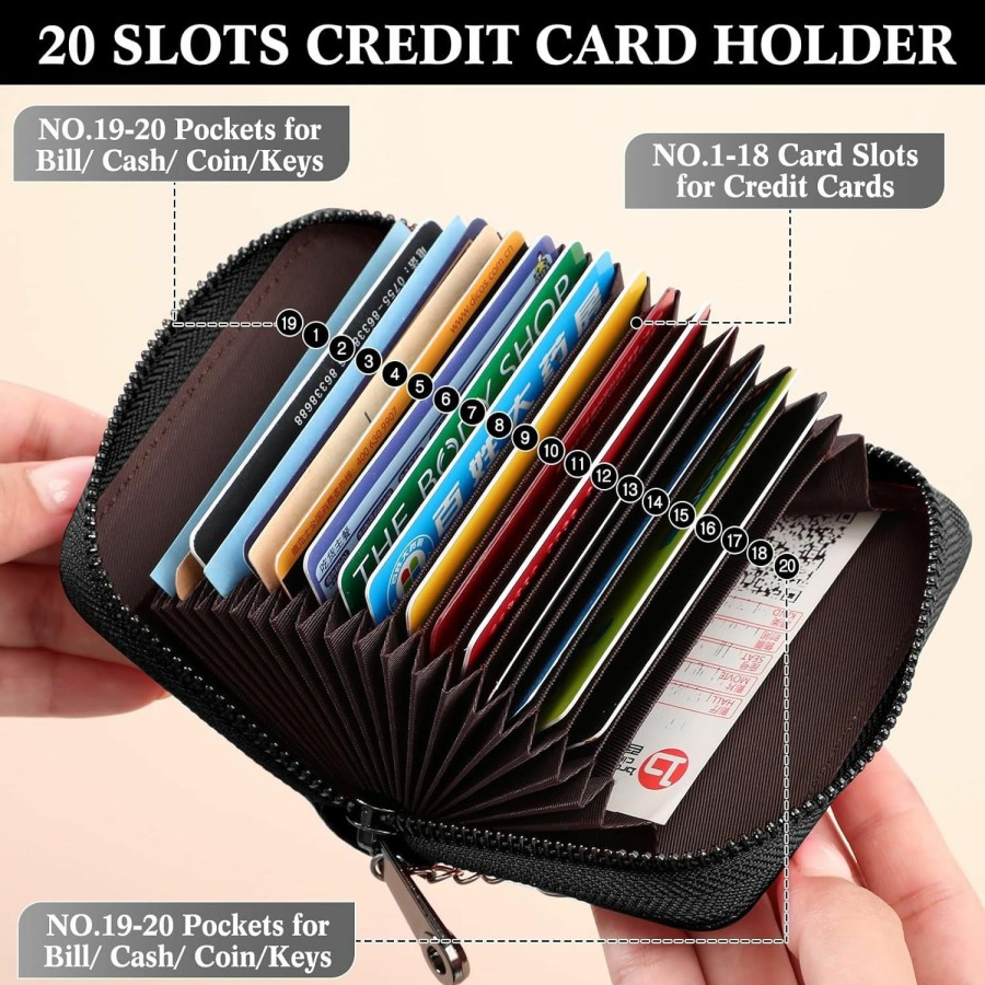 Abbylike Abbylike 2 Pack 20 Card Slot Credit Card Holder Men Women Gift Business Card Case Rfid Blocking Zipper Card Wallet Compact(Black) | Card & ID Cases