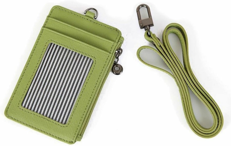 H_Fourteen Genuine Leather Slim Bills & Credit Card Holder Id Card Case Holder Useful Purse With Neck Strap (Limegreen) | Card & ID Cases