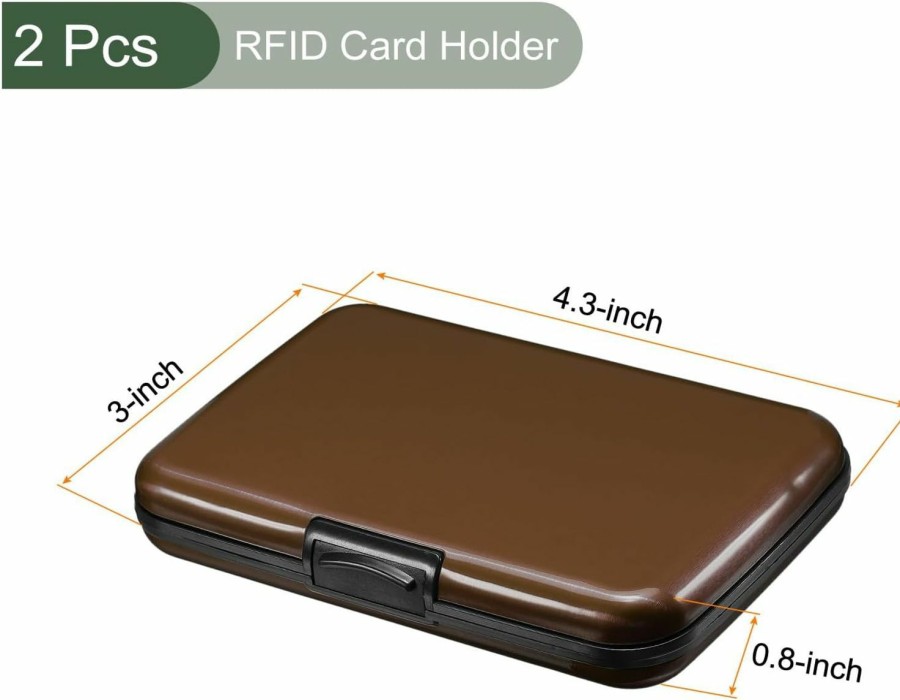 YOKIVE Yokive 2 Pcs Rfid Credit Card Holder, Aluminum Men Women Wallet | Metal Hard Card Case, Great For Business Cards, Access Cards (Brown, 4.3-Inch) | Card & ID Cases