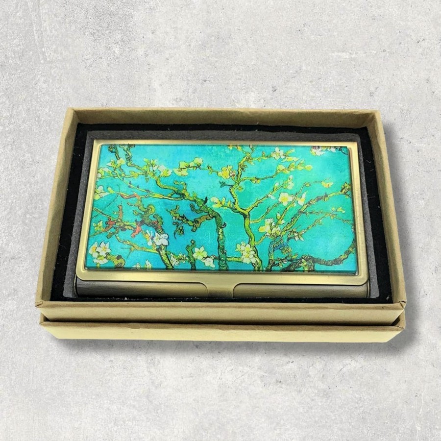 Value Arts Almond Blossoms Business Card Case, Vincent Van Gogh, Brass And Glass | Card & ID Cases