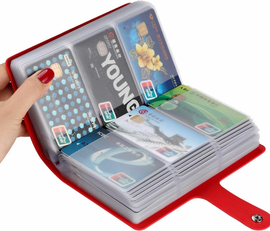 YueJin Yuejin Rfid Credit Card Holder,Large Capacity Business Card Organizer For Men And Women With 96 Card Slots,Pu Leather Id Card Case Holder Book Style (Red),Yj-0731 | Card & ID Cases