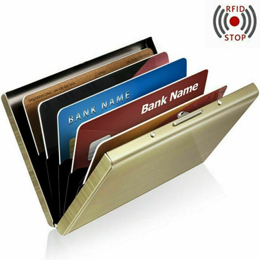 Generic Rfid Blocking Business Metal Card Holder Wallet, Slim Aluminium Business Credit Card & Case Card Protector, Professional Stainless Steel Front Pocket Wallet For Men & Women With 5 Slots (Black) | Card & ID Cases