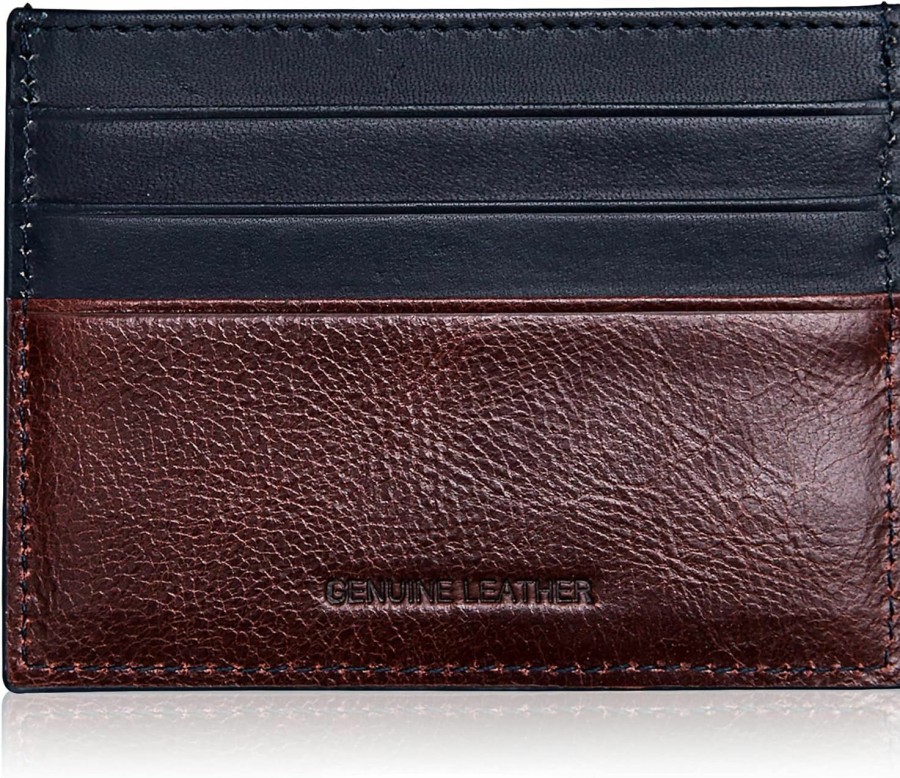 Cockatoo Cockatoo Slim Minimalist Leather Wallet, Front Pocket Wallets Credit Card Holder/Slim Front Pocket Wallet, Card Case Wallet (Navy Blue/Maroon) | Card & ID Cases