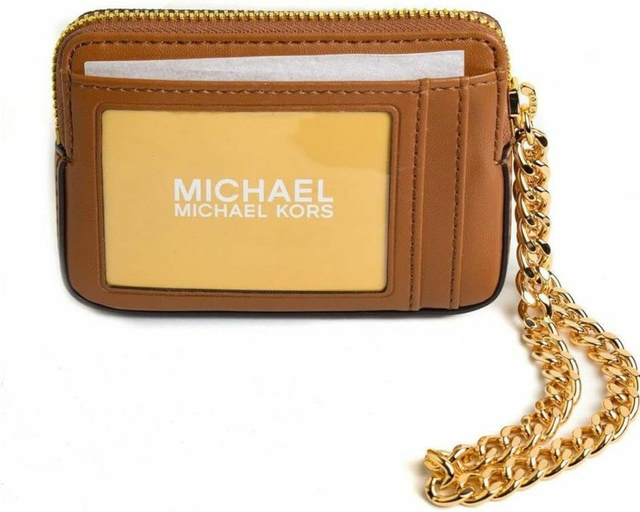 Michael Kors Michael Kors Jet Set Travel Brown Medium Zip Around Card Case On A Chain | Card & ID Cases