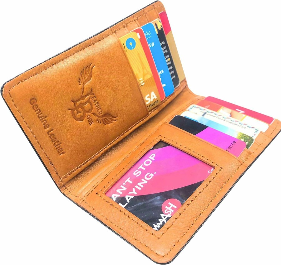 Leather book Leather Book Rfid Cd-1802 (Maestro)|Classic Designer Leather Slim Card Holder Wallet | 10 Credit Cards Slots| Tan Cowhide & Saffiano Black Real Leather | Secured With Rfid Blocking Shield| Bi-Fold Cl | Card & ID Cases