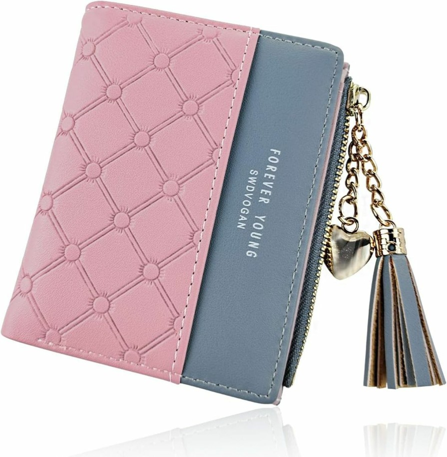 WisePoint Wisepoint Women'S Wallets, Pu Leather Credit Card Holder Portable Slim Wallet For Women, Large Capacity Credit Card Wallet With Pendant For Id Cards, Credit Cards, Cashes, Coin (Pink) | Card & ID Cases