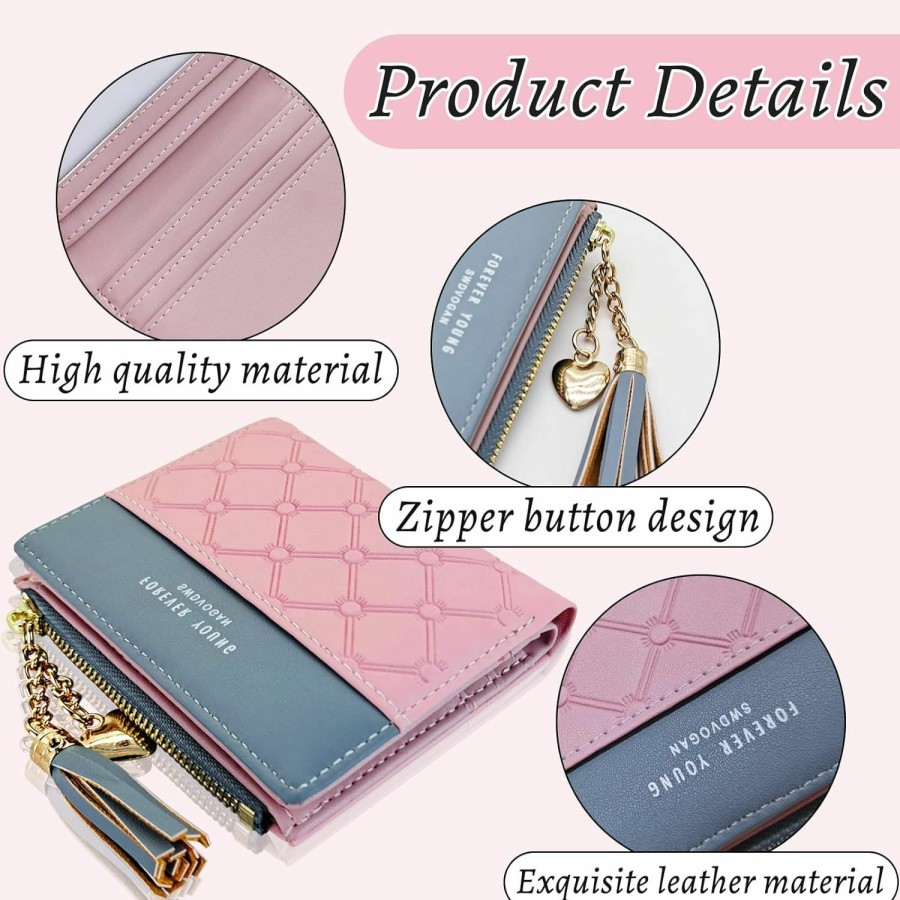 WisePoint Wisepoint Women'S Wallets, Pu Leather Credit Card Holder Portable Slim Wallet For Women, Large Capacity Credit Card Wallet With Pendant For Id Cards, Credit Cards, Cashes, Coin (Pink) | Card & ID Cases