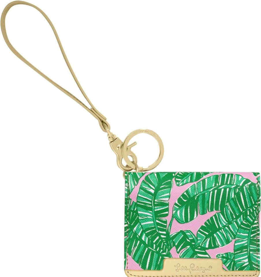 Lilly Pulitzer Lilly Pulitzer Vegan Leather Snap Id Card Case, Cute Keychain Wallet, Slim Credit Card Holder With Wristlet Strap, Let'S Go Bananas | Card & ID Cases