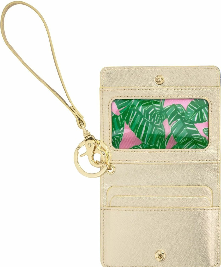 Lilly Pulitzer Lilly Pulitzer Vegan Leather Snap Id Card Case, Cute Keychain Wallet, Slim Credit Card Holder With Wristlet Strap, Let'S Go Bananas | Card & ID Cases