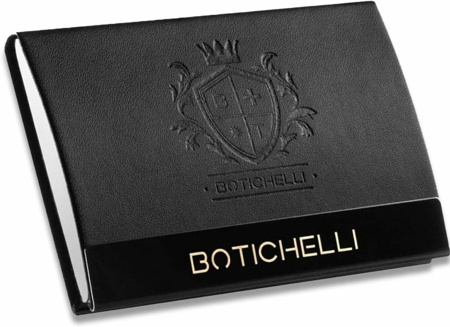 BOTICHELLI ITALY Botichelli Italy Business Card Holder, Pu Leather Business Card Case Pocket Card Holders For Men Or Women, Metal Slim Name Card Holder With Magnetic Closure Black Obsidian | Card & ID Cases