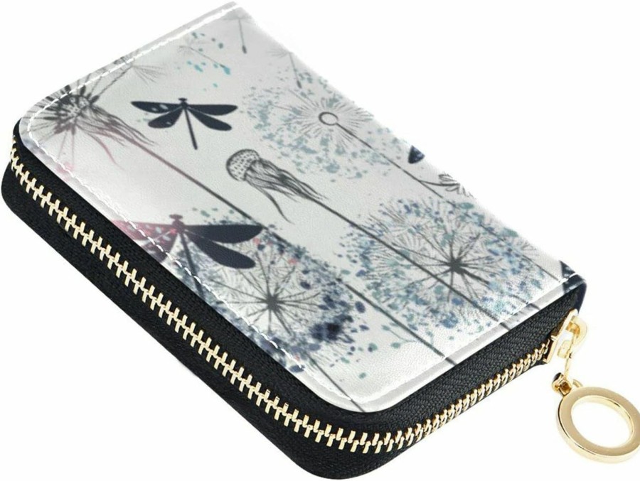 OTVEE Otvee Elegant Dandelions And Dragonflies Rfid Credit Card Wallet, Microfiber Leather Zipper Card Case Holder For Women | Card & ID Cases