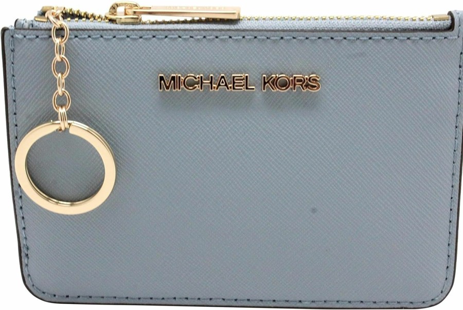 Michael Kors Michael Kors Jet Set Travel Small Top Zip Coin Pouch With Id Holder Leather Wallet Pale Blue | Card & ID Cases