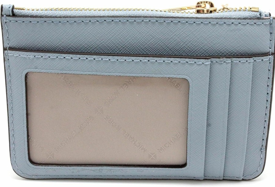 Michael Kors Michael Kors Jet Set Travel Small Top Zip Coin Pouch With Id Holder Leather Wallet Pale Blue | Card & ID Cases