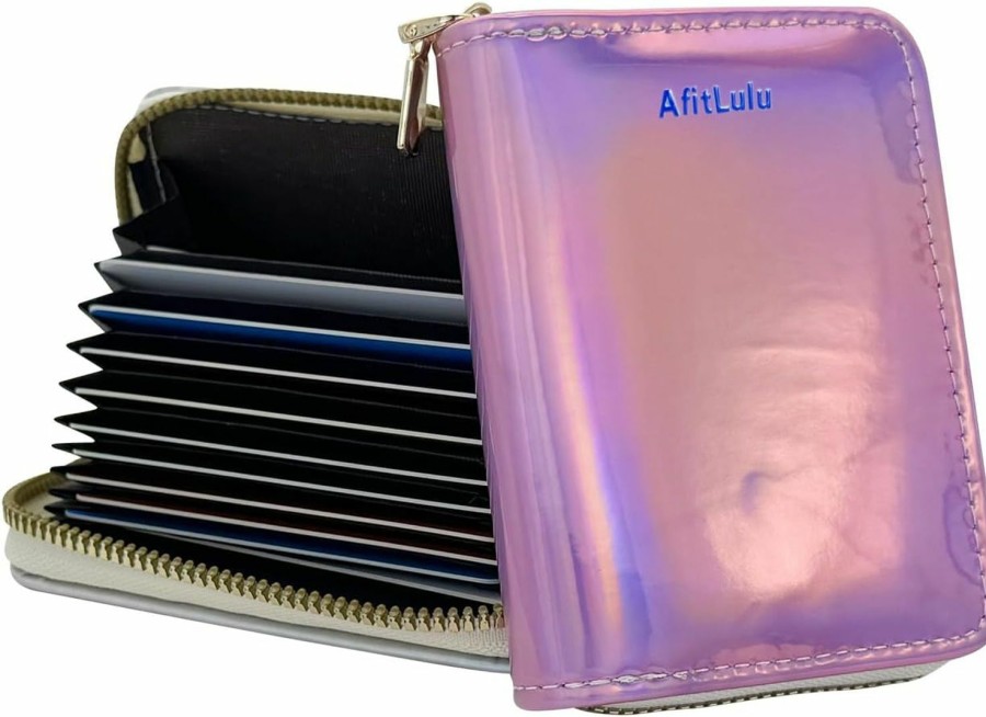 AfitLulu Afitlulu Holographic Credit Card Holder For Women, 11 Card Slots With Zipper Card Case Wallet, Slim&Lightweight Wallet(White) | Card & ID Cases