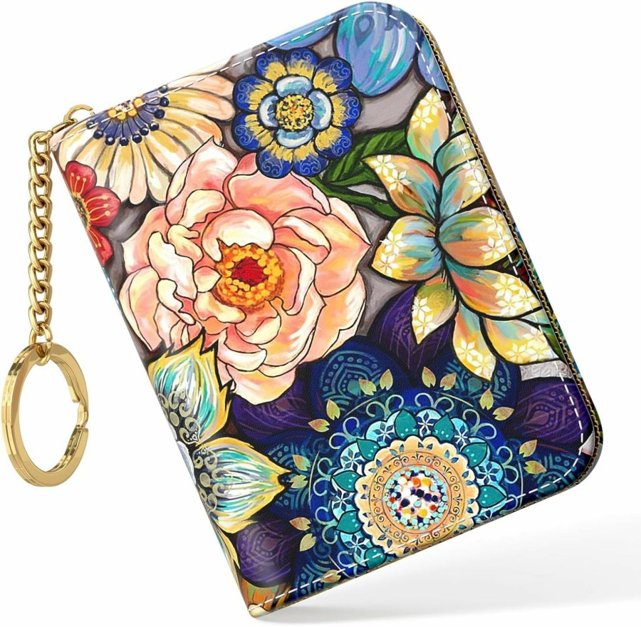 Nipichsha Nipichsha Credit Card Holder, Small Rfid Card Wallet For Women, Slim Leather Card Holder Wallet, Credit Card Wallet Organizer, Pocket Business Card Case With Zipper & Keychain (Simple Abstract Art) | Card & ID Cases