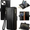 Antsturdy Antsturdy For Iphone 13 (6.1\") Zipper Wallet Case,Luxury Pu Leather With Handbag Wrist Strap Folio Flip Cover [Rfid Blocking] Credit Card Slot Card Holder [Kickstand Function] Men Women Black | Card & ID Cases