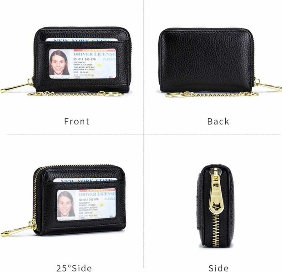 Tapp Collections Tapp Collections Rfid Credit Card Holder, Small Leather Zipper Card Case Wallet With Id Window & Detachable Keychain - Black | Card & ID Cases