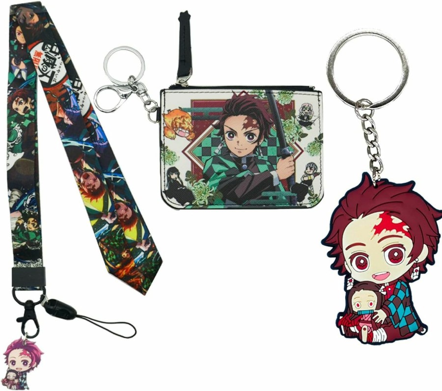 Rondlaho Demon Anime Tanjiro&Nezuko Badge Wallet With Lanyard And Keychain, Id Card Holder Purse Pouch With Lanyard Card Case Neck Pouch Wallet Durable Card Holder With Zippers For Students Teens Girls Boys | Card & ID Cases