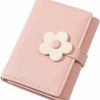 WisePoint Wisepoint Card Holder With Multi-Card Slot, Pu Leather Small Wallet For Women And Girls, Mini Credit Card Holder With Flower Snap For Working, Travel, Shopping, Dating (Pink) | Card & ID Cases