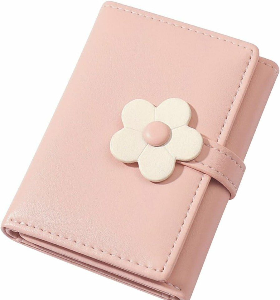 WisePoint Wisepoint Card Holder With Multi-Card Slot, Pu Leather Small Wallet For Women And Girls, Mini Credit Card Holder With Flower Snap For Working, Travel, Shopping, Dating (Pink) | Card & ID Cases