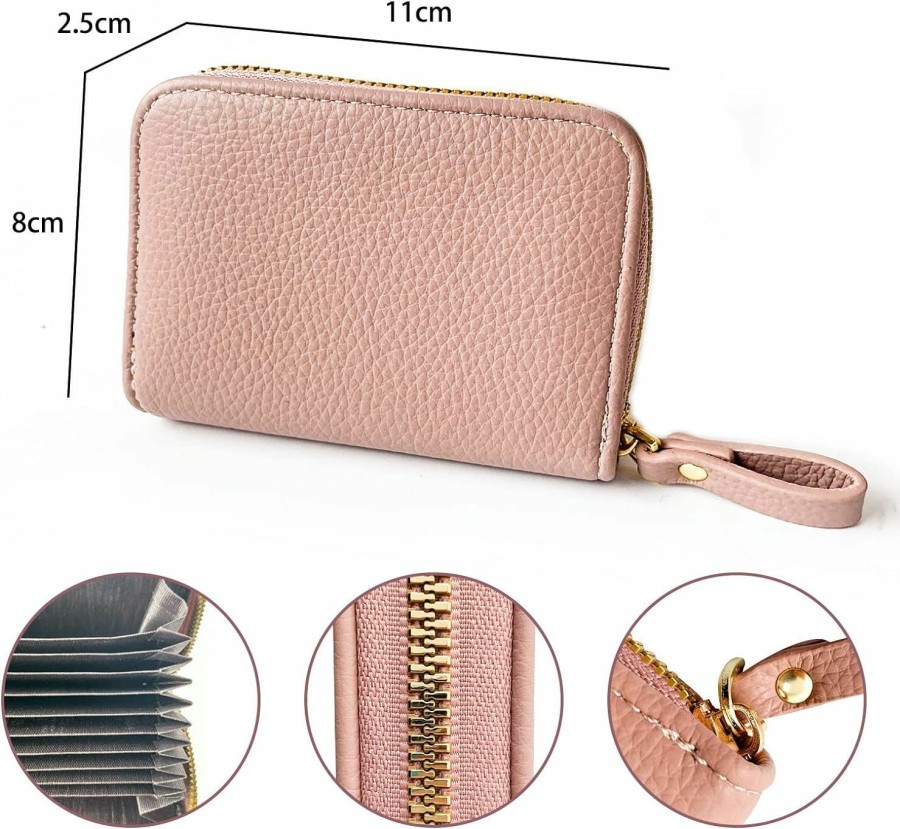 SHONDE Shonde Womens Credit Card Holder Small Ladies Wallet With Stainless Steel Zipper Genuine Leather Wallets Case For Women Girls (Pink) | Card & ID Cases