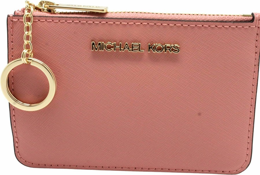 Michael Kors Michael Kors Jet Set Travel Small Top Zip Coin Pouch With Id Holder Leather Wallet Primrose | Card & ID Cases