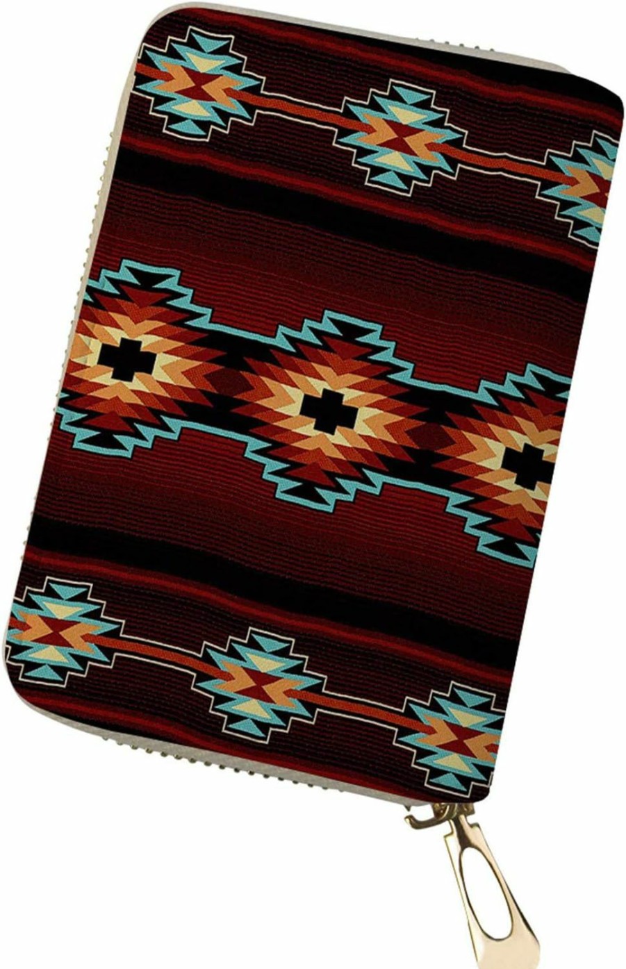 CLOHOMIN Clohomin Southwestern Style Business Card Holders Native American Rfid Blocking Leather Zipper Credit Card Case Indian Mandala Boho Navajo Red Tribal Id Card Holder For Shopping | Card & ID Cases