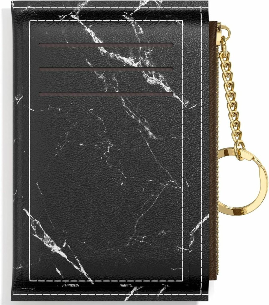 Nipichsha Nipichsha Small Wallet For Women, Slim Credit Card Holder Front Pocket Leather Card Case With Zipper & Keychain (Black Marble) | Card & ID Cases