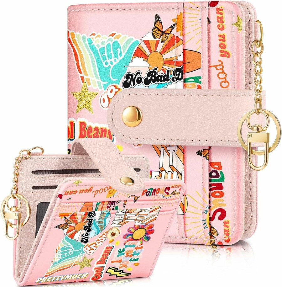 Bistup Bistup Wallet Women Slim Cute Leather Thin Bifold Small Card Wallet Purse Ladies Teen Girls Female Medium Aesthetic Kawaii Tiny Y2K Simple Soft Unique Pretty Modern Credit Card Holder Keychain Rfid | Card & ID Cases