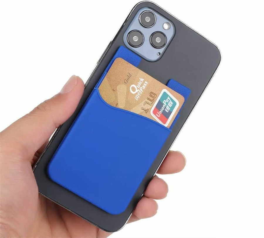 POEGZOMI Poegzomi Dual Pocket Silicone Credit Card Keeper Wallet Silicone Credit Card Holder Sticker Works With Most Smartphones (Black + Grey + Blue) | Card & ID Cases