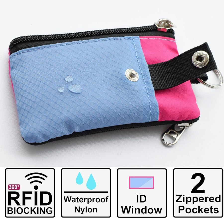 CHENSPRX Chensprx Minimalist Rfid Blocking Small Wallet With Id Window,Waterresistant Zip Id Case Wallet With Lanyard Keychain For Cards,Cash,Travel,Women,Men (Light Blue) | Card & ID Cases