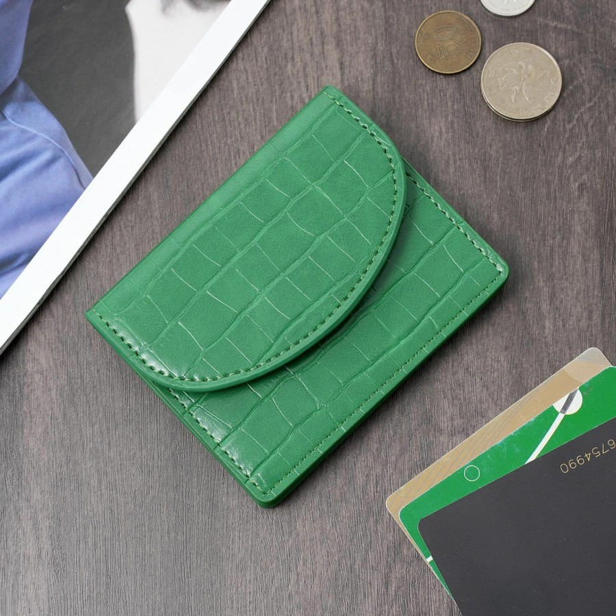 APHISON Aphison Credit Card Holder, Small Card Wallet, Slim Cute Card Holder Wallet, Coin Pocket Business Card Case With Clasp For Women (Dark Green) | Card & ID Cases