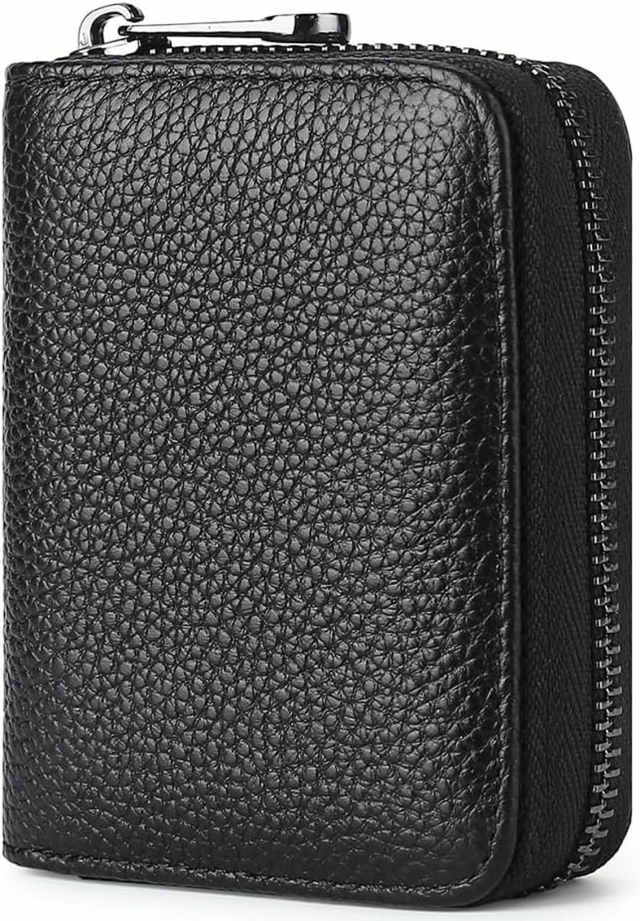 DOMILINA Domilina Rfid Genuine Leather Accordion Wallet, Small Card Case With 20 Card Slots For Women Or Men(Black) | Card & ID Cases