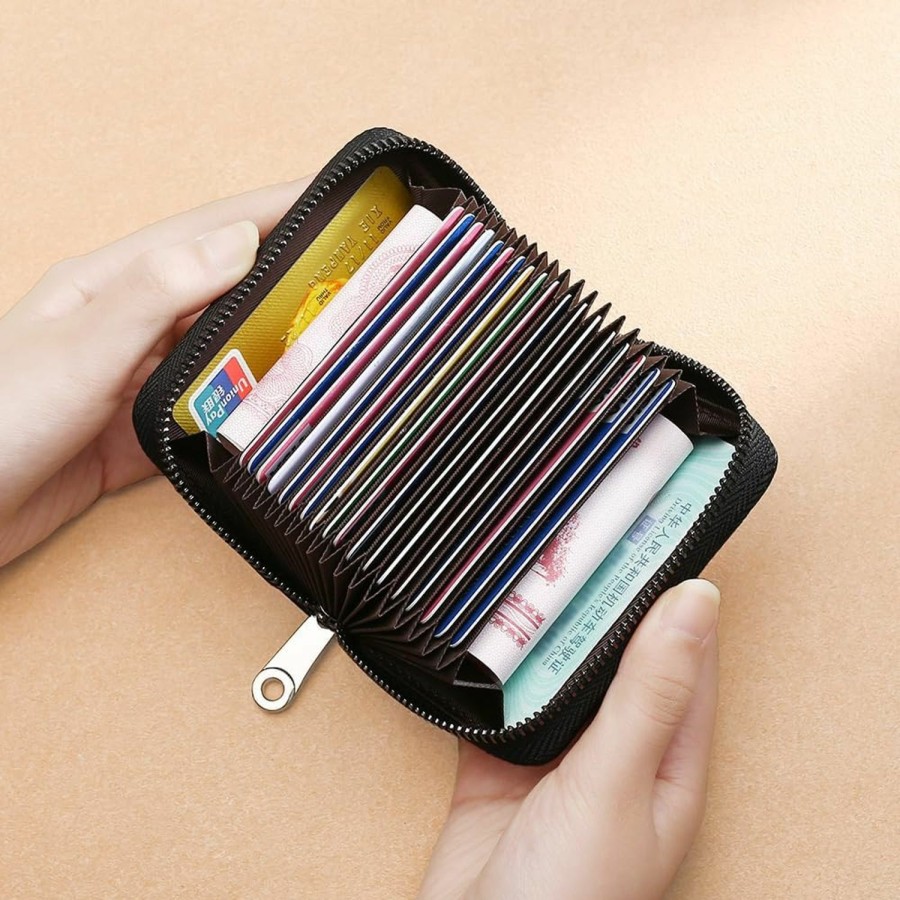 DOMILINA Domilina Rfid Genuine Leather Accordion Wallet, Small Card Case With 20 Card Slots For Women Or Men(Black) | Card & ID Cases