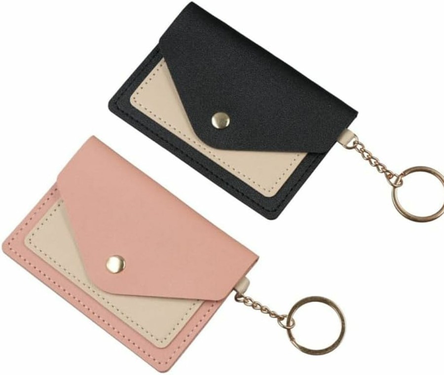 zaoalife Zaoalife 2Pcs Ultra-Thin Mini Pouch Card Holder With Key Chain, Candy Color Small Cards Container Id Holders Package Leather Wallet Purse | Card & ID Cases