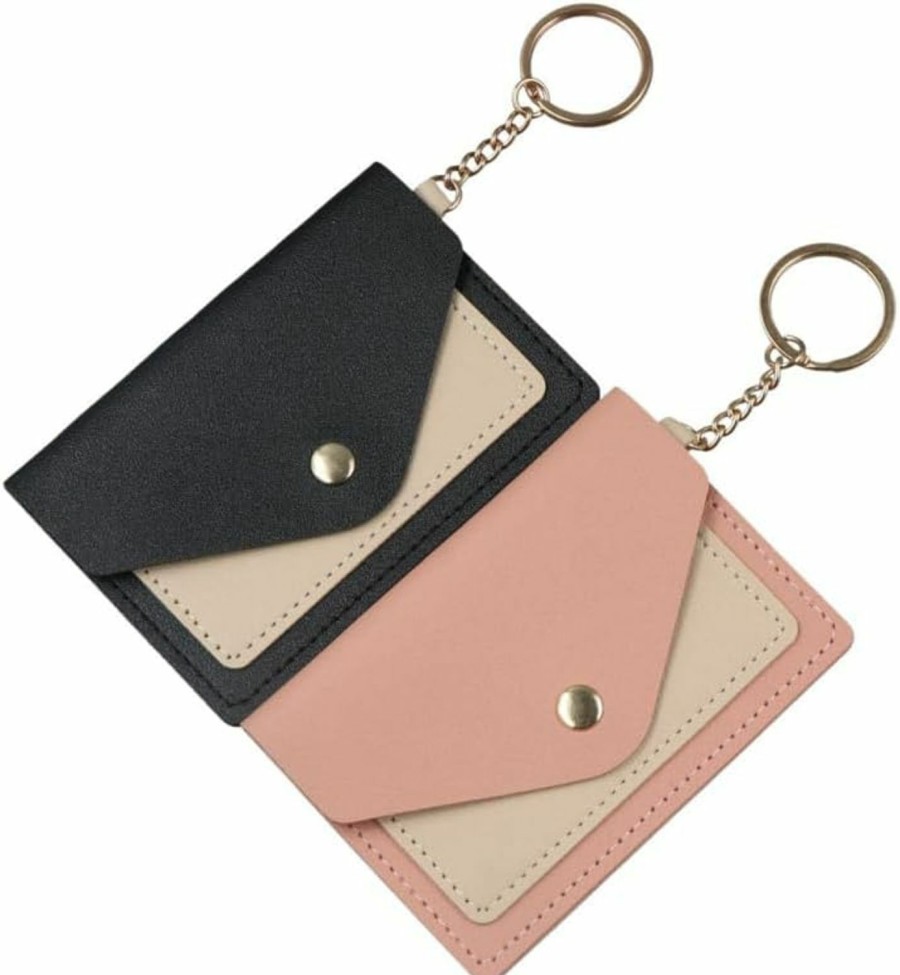 zaoalife Zaoalife 2Pcs Ultra-Thin Mini Pouch Card Holder With Key Chain, Candy Color Small Cards Container Id Holders Package Leather Wallet Purse | Card & ID Cases