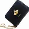 knockno Knockno 12 Card Slots Credit Card Holder Leather Zipper Exquisite Gold Bee Card Case For Girls Or Women Accordion Wallet With Removable Keychain (Bee, Black) | Card & ID Cases