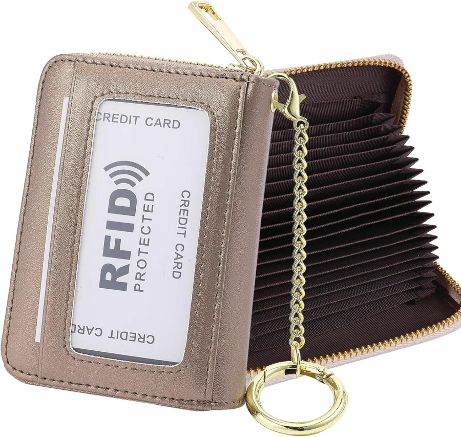 WAAYAA Waayaa Rfid Blocking Credit Card Holder, 20 Card Slots Large Capacity Accordion Card Wallet, Leather Card Case With Removable Keychain And Id Window - Plain Weave,Dark Blue | Card & ID Cases