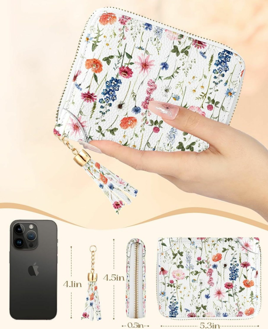 Bistup Bistup 40 Slots Credit Card Holder For Women Girls Cute Rfid Blocking Card Organizer Leather Cardholder Protector For Lady Female Large Capacity Size Big Zipper Wallet Flower Kawaii Aesthetic Unique | Card & ID Cases