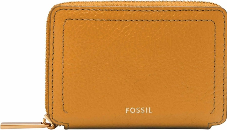 Fossil Fossil Women'S Logan Litehide Leather Rfid Blocking Zip Around Card Case Wallet, Ochre (Model: Sl10045763) | Card & ID Cases