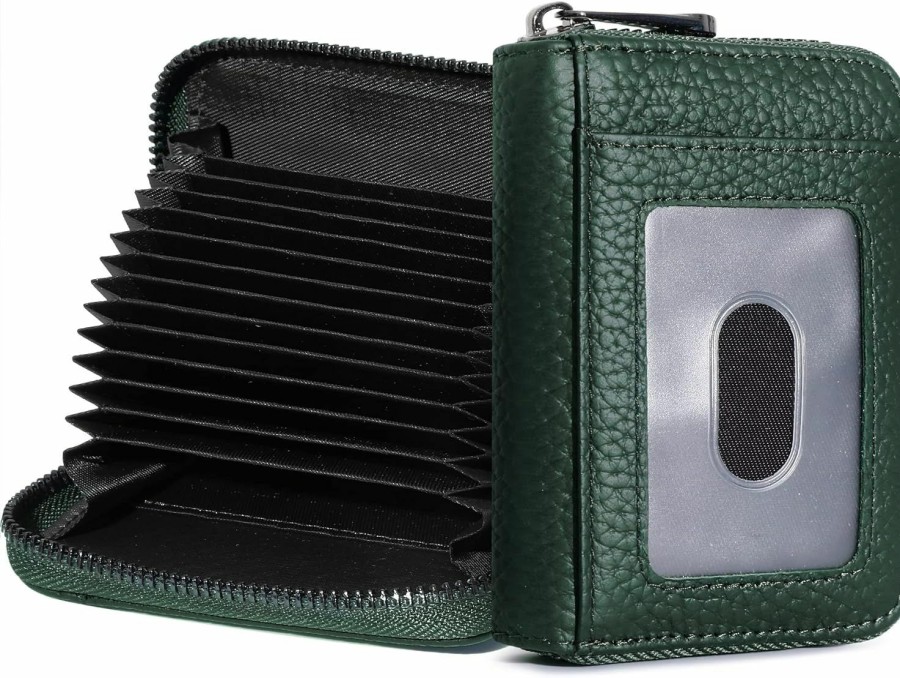 GEEAD Geead Genuine Leather Rfid Credit Card Holder For Women And Men Zipper Cards Case Small Card Wallets | Card & ID Cases