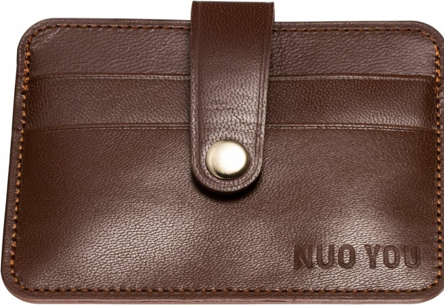 NUOYOU Leather Card Holder, Nuoyou Slim Genuine Leather Id Card Case Minimalist Wallets Credit Card Holder Front Pocket Wallet (Sheepskin, Redbrown) | Card & ID Cases