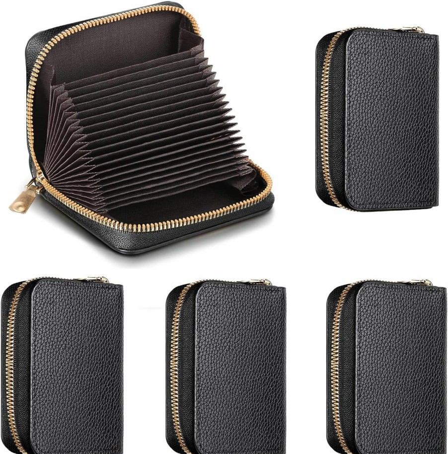 Yexiya Yexiya 4 Pieces Pu Leather Credit Card Wallet For Women Rfid Credit Card Holders 20 Slots Credit Card Organizer Id Card Purse Accordion Leather Small Card Case With Zipper, Black | Card & ID Cases